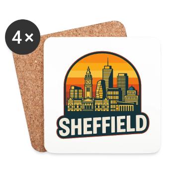 Sheffield Steel City Skyline Retro Sunset Art - Coasters (set of 4) - white - Front