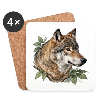 Wolf surrounded by foliage - Coasters (set of 4) - white - Front