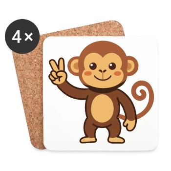 Singe avec illustration du signe de paix - Dessous de verre (lot de 4) - blanc - Devant