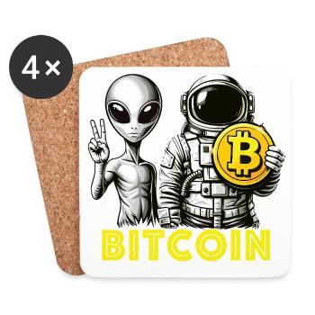 Bitcoin Alien Astronaut Crypto vers la Lune - Dessous de verre (lot de 4) - blanc - Devant