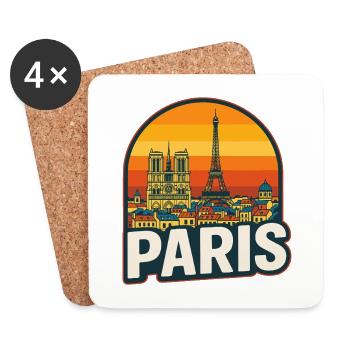 Paris Skyline Retro Sunset Eiffel Tower Art - Coasters (set of 4) - white - Front