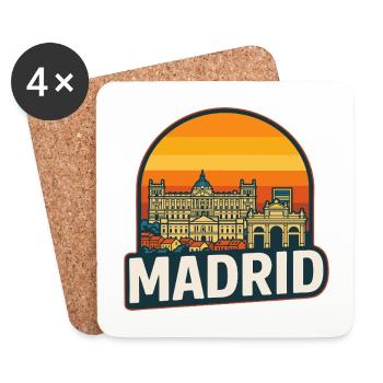 Madrid Skyline Retro Sunset Vintage Design - Coasters (set of 4) - white - Front