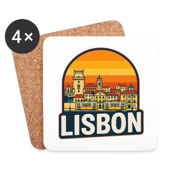 Lisbon City Retro Sunset Vintage Tram Art - Coasters (set of 4) - white - Front