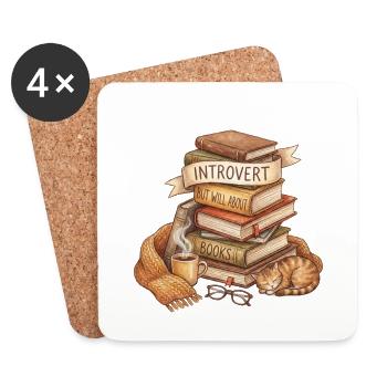 Introvert Book Lover Stack - Coasters (set of 4) - white - Front