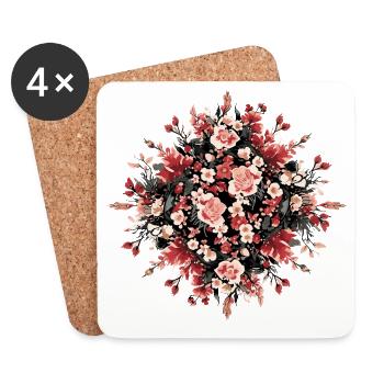 Round floral bouquet in red and black - Coasters (set of 4) - white - Front