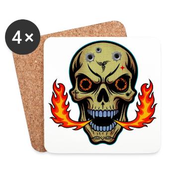 Fire breathing skull t-shirt design. - Coasters (set of 4) - white - Front