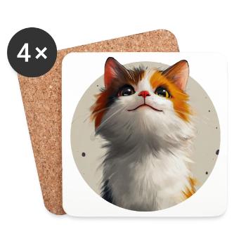 cute cat - Coasters (set of 4) - white - Front