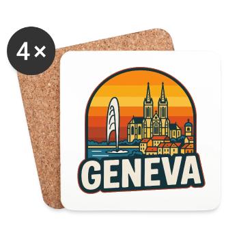 Geneva Switzerland Retro Sunset Vintage Skyline - Coasters (set of 4) - white - Front