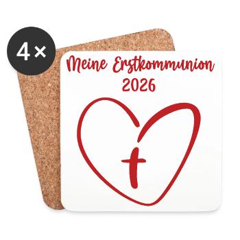 Meine Erstkommunion 2026 Herz Kreuz 1. Kommunion - Untersetzer (4er-Set) - Weiß - Vorne