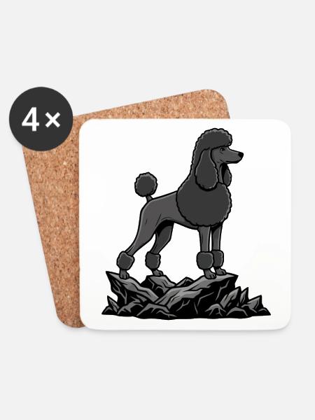 Schwarzer Pudelhund auf Felsen – elegantes Porträt - Untersetzer (4er-Set) - Weiß