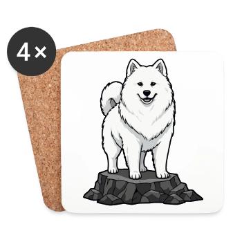 Samoyed Dog on Rock Portrait White Smile - Coasters (set of 4) - white - Front