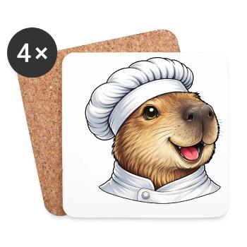 Dessin animé mignon du Chef Capybara - Dessous de verre (lot de 4) - blanc - Devant