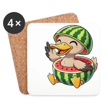 Cute duck in watermelon costume - Coasters (set of 4) - white - Front