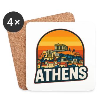 Athens Skyline Retro Sonnenuntergang Parthenon Kunst - Untersetzer (4er-Set) - Weiß - Vorne