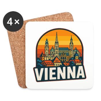 Vienna Skyline Retro Sunset Vintage Art - Coasters (set of 4) - white - Front