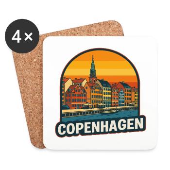 Skyline rétro de Copenhague Nyhavn Art - Dessous de verre (lot de 4) - blanc - Devant