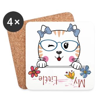 Chat avec des lunettes et des fleurs - Dessous de verre (lot de 4) - blanc - Devant