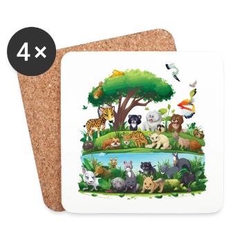 Paradis animalier forestier au bord de la rivière - Dessous de verre (lot de 4) - blanc - Devant