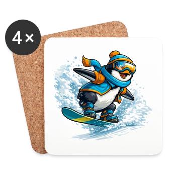 Pinguin Snowboard Blauorange - Untersetzer (4er-Set) - Weiß - Vorne