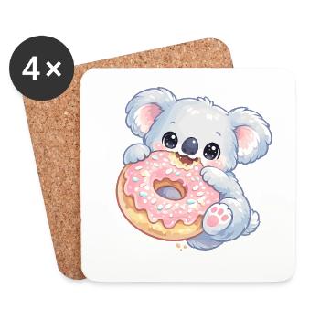 Kuschelkoala mit Donut - Untersetzer (4er-Set) - Weiß - Vorne