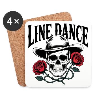 Line Dance – Western Skull Cowboy Tanz - Coasters (set of 4) - white - Front