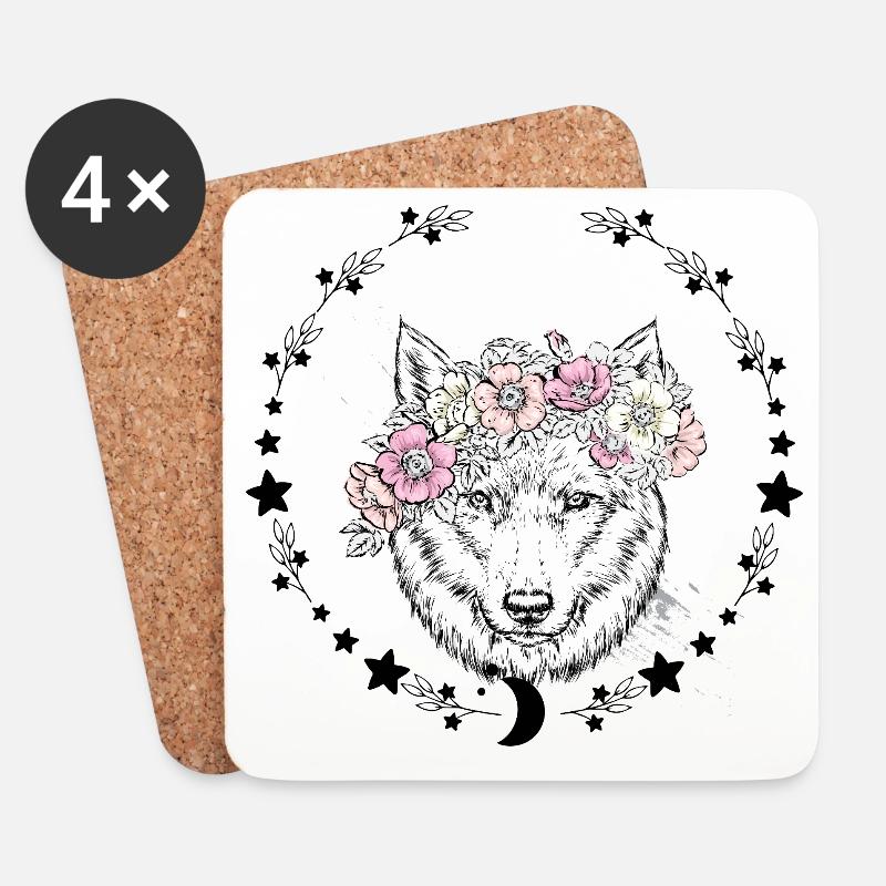 Wolfsblumenkronen-Zeichnung - Untersetzer (4er-Set) - Weiß