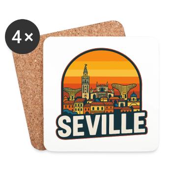 Sevilla, Spanien Retro-Sonnenuntergangs-Skyline-Design - Untersetzer (4er-Set) - Weiß - Vorne