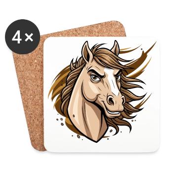 Wild Horse Cartoon Head - Coasters (set of 4) - white - Front