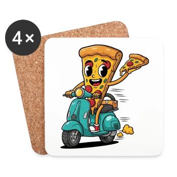 Pizza Delivery T-shirt - Pizza Slice Design - Coasters (set of 4) - white - Front