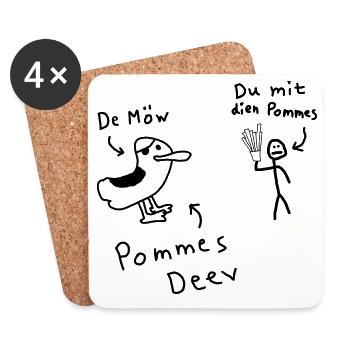 Pommes Deev Möw Dieb Möwe Plattdeutsch - Untersetzer (4er-Set) - Weiß - Vorne