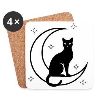 Silhouette des étoiles de la Lune Chat - Dessous de verre (lot de 4) - blanc - Devant