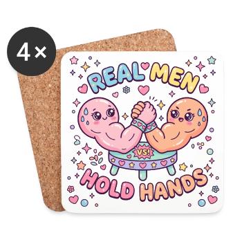 Arm Wrestling – Real Men Holding Hands - Coasters (set of 4) - white - Front