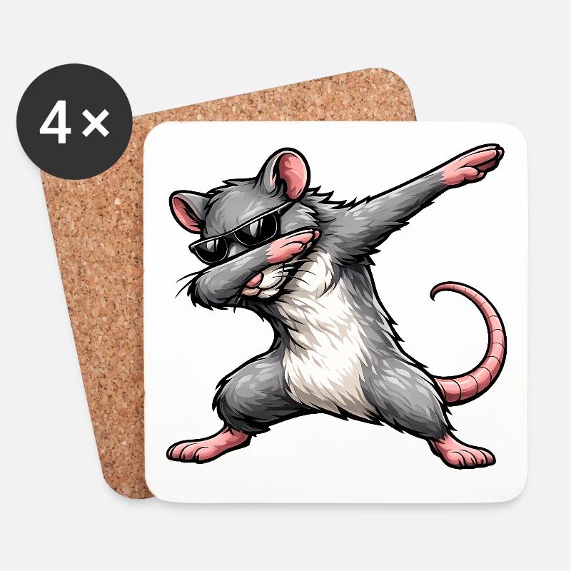 Tamponnage du Rat - Dessous de verre (lot de 4) - blanc