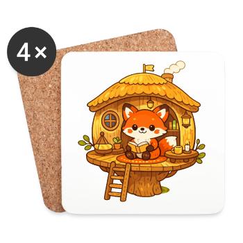 Lesender Fuchs im Baumhaus - Untersetzer (4er-Set) - Weiß - Vorne