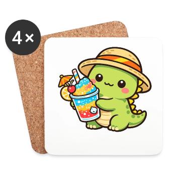 Summer dinosaur with cocktail - Coasters (set of 4) - white - Front
