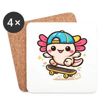 Axolotl Kawaii Skate-Flügel Wesen  - Untersetzer (4er-Set) - Weiß - Vorne