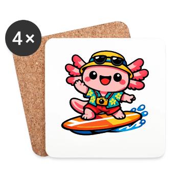 Kawaii Surf Beach Hero Axolotl - Coasters (set of 4) - white - Front