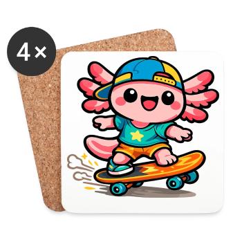 Kawaii Wing Skateboarder Axolotl - Coasters (set of 4) - white - Front