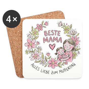 Beste Mama Blütenherz Umarmung - Untersetzer (4er-Set) - Weiß - Vorne