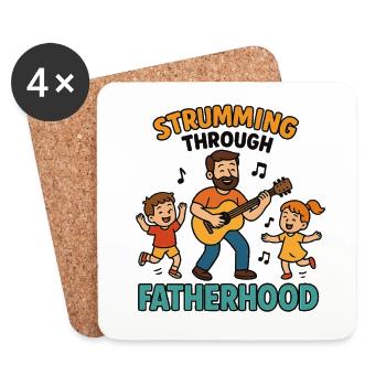 Strumming Through Fatherhood Guitar Dad Shirt - Coasters (set of 4) - white - Front
