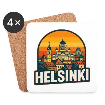 Helsinki, Finnland Retro Sonnenuntergangs-Skyline-Kunst - Untersetzer (4er-Set) - Weiß - Vorne