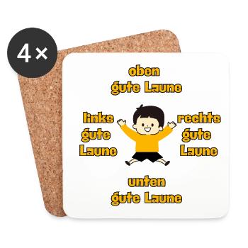GUTE LAUNE, OBEN, UNTEN, LINKS, RECHTS, ÜBERALL 😄 - Untersetzer (4er-Set) - Weiß - Vorne