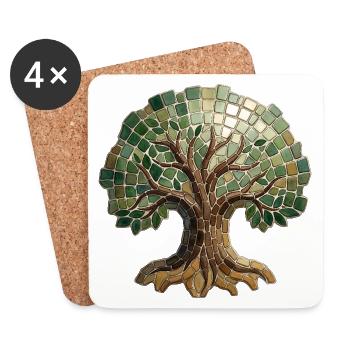 Tree of Life Mosaic - Spiritual Art for Nature Fan - Coasters (set of 4) - white - Front