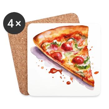 Pizza Watercolor Slice - Coasters (set of 4) - white - Front