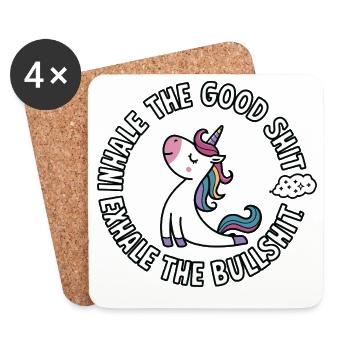 Round unicorn with colorful hair inhale bullshit - Coasters (set of 4) - white - Front