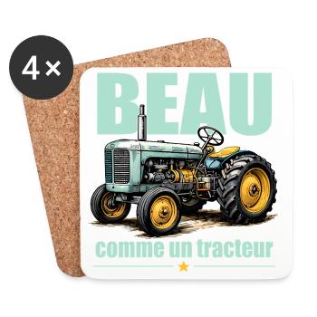 Beau comme un tracteur humour vintage - Dessous de verre (lot de 4) - blanc - Devant