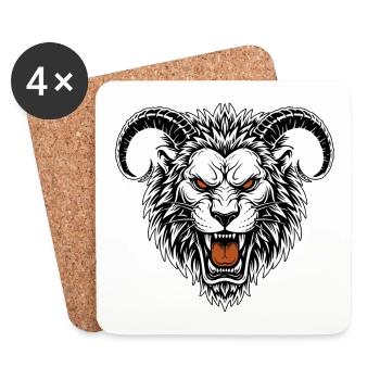 Lion Mask Ram's Horns White Chimera Totem - Coasters (set of 4) - white - Front
