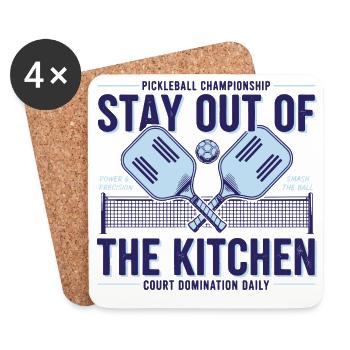 Joueur drôle de pickleball : reste hors de la cuisine - Dessous de verre (lot de 4) - blanc - Devant