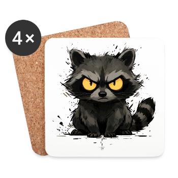 Raccoon - Grumpy & Bold Trash Panda - Coasters (set of 4) - white - Front