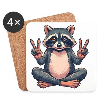 Waschbär Peace - Süßes Tier Motiv - Untersetzer (4er-Set) - Weiß - Vorne